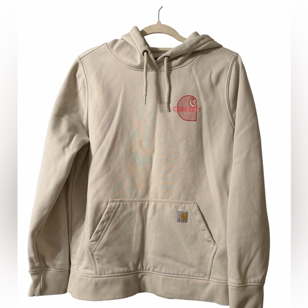 Carhartt Women's Relaxed Fit Midweight Graphic Hoodie White Pink Large